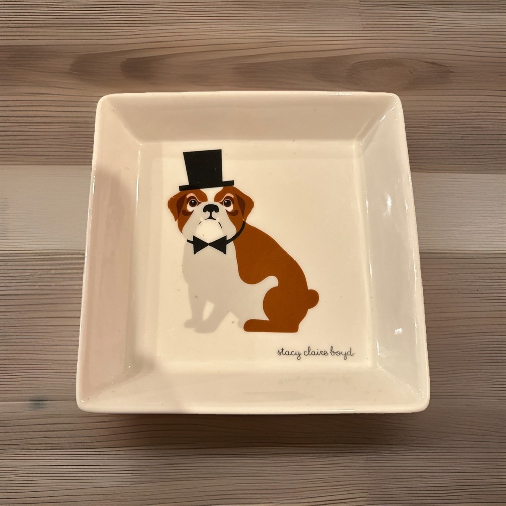 Stacy Claire Boyd Kennel Club' 5 3/8" Square Trinket‎ Tray English Bull  Dog